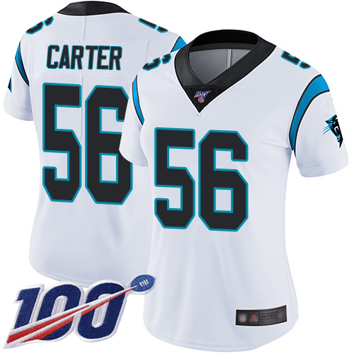 Carolina Panthers Limited White Women Jermaine Carter Road Jersey NFL Football 56 100th Season Vapor Untouchable